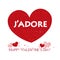 ``J`adore`` text. Red shining sparkle heart. Happy Valentine`s day greeting card