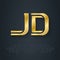 J and D - initials or gold logo. JD - Metallic 3d icon or logotype template. Vector design element with lineart option