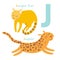 J letter animals set. English alphabet