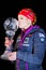 JABLONEC NAD NISOU, CZECH REPUBLIC - MARCH 23: Czech biathlete Gabriela Koukalova nee Soukalova kisses the World Cup Trophy