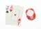 Jack and ace blackjack hand cards with chip on white