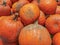 Jack O Lantern carved pumpkin for Halloween, vibrant fresh halloween pumpkins background from market.