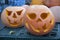 Jack-o`-lantern - a halloween lamp made from a hollow pumpkin. A candle is placed in the middle of a hollow pumpkin with cut holes