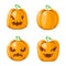 Jack o lantern halloween pumpkin decoration scary faces smile emoji icons set isolated cartoon design vector
