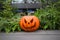 Jack-o`-lantern or Halloween pumpkin .One of the symbols of Halloween