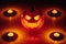 Jack-o-lantern pumpkin candle fire light, Halloween background