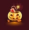 Jack-o-lantern pumpkin head with grimace and dynamite