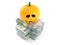 Jack o`lantern on stack of money