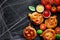 Jack-o\'-Lantern vegetables ham snack patties for Halloween party