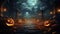 Jack o\\\' lanterns glowing in smoky fantasy night halloween background