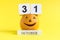 Jack Oâ€™ Lantern with 31st of october date on wooden calendar abstract.