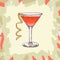 Jack Rose cocktail illustration. Alcoholic classic bar drink hand drawn vector. Pop art