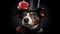 Jack Russell Dog in Top Hat with Pink Rose