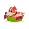 Jack russell terrier character playing in green basin, cute funny dog vector Illustration