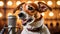 Jack Russell Terrier Dog with Professional Microphone Singing on Stage - Generative Ai