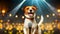 Jack Russell Terrier Dog with Professional Microphone Singing on Stage - Generative Ai