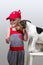 Jack Russell Terrier licking little girl