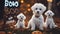 jack russell terrier puppies A comical Halloween puppy s, sitting next to a sign that says boo