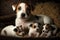 Jack Russell Terrier With Puppies Lying On The Floor. Generative AI