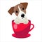 Jack Russell Terrier in red teacup, illustration, set for baby fashion