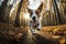 Jack Russell Terrier running through an autumn forest. Generative AI