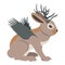 Jackalope. Hare with horns and wings. Wild mystical animal. Vector illustration.