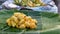 Jackfruit pieces on banana leaves