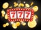 Jackpot 777 gambling poster. Money coins winner casino success concept. Slot machine game prize