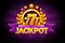 Jackpot banner with purple ribbon, 777 icons and text. Vector illustration for casino, slots, roulette and game UI