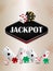 Jackpot casino gambling game with playing cards, chips and dice