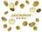 Jackpot casino winner. Big win banner with falling golden coins on white background. Vector