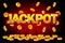 Jackpot and Falling from the top golden Coins. Vector Coin splash, rain money. Vector illustration for casino, slots
