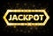 Jackpot gold casino lotto label with glowing lamps on black background. Casino jackpot winner design gamble with shining