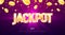 Jackpot golden 3d word on falling down confetti background. Winning vector illustration. Advertising of prize in gamble
