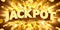 Jackpot sign with gold realistic 3d coins background.