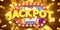 Jackpot sign with gold realistic 3d coins background.