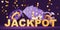 Jackpot sign and royal flush cards, poker and casino