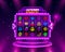 Jackpot slots neon icons, casino slot sign machine, night Vegas.