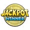 Jackpot winner sign with a gold coin.