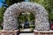 Jackson, Wyoming, USA, May 29, 2021: Elk Antler Arches at the entrance to Jackson Town Square, horizontal