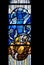 Jacob`s dream, stained glass in Chapel at cemetery in Ursberg, Germany