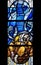 Jacob`s dream, stained glass in Chapel at cemetery in Ursberg, Germany