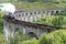 Jacobite locomotive train,blowing steam,crossing Glenfinnan Viaduct,amongst Scottish Highland scenery,Glenfinnan,Inverness-shire,