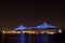 Jacques Cartier Bridge Illumination in Montreal. Montrealâ€™s 375th anniversary. luminous colorful interactive