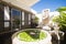 Jacuzzi decoration by flowers and foliage in spa room