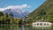 Jade Dragon Snow Mountain and the Suocui Bridge over the Black Dragon Pool in the Jade Spring Park, Lijiang, Yunnan ,