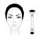 Jade facial massage. Woman face with massage lines. Beautiful woman with jade massage roller. Chinese gouache massage