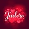 Jadore calligraphy hand lettering on red blurred hearts background. I adore inscription in French. Valentines day