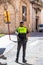 Jaen, Spain - June 18, 2020:  Back view of Spanish police  with