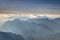 Jagged blue ridges and hazy Trenta valley Julian Alps Slovenia